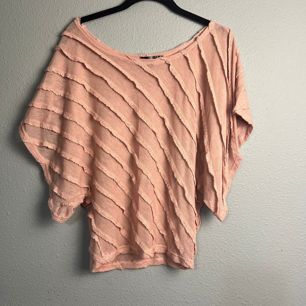Have Textured Vertical Stripes Tunic Top Dolman Sleeve Blouse Diagonal Detail 1X